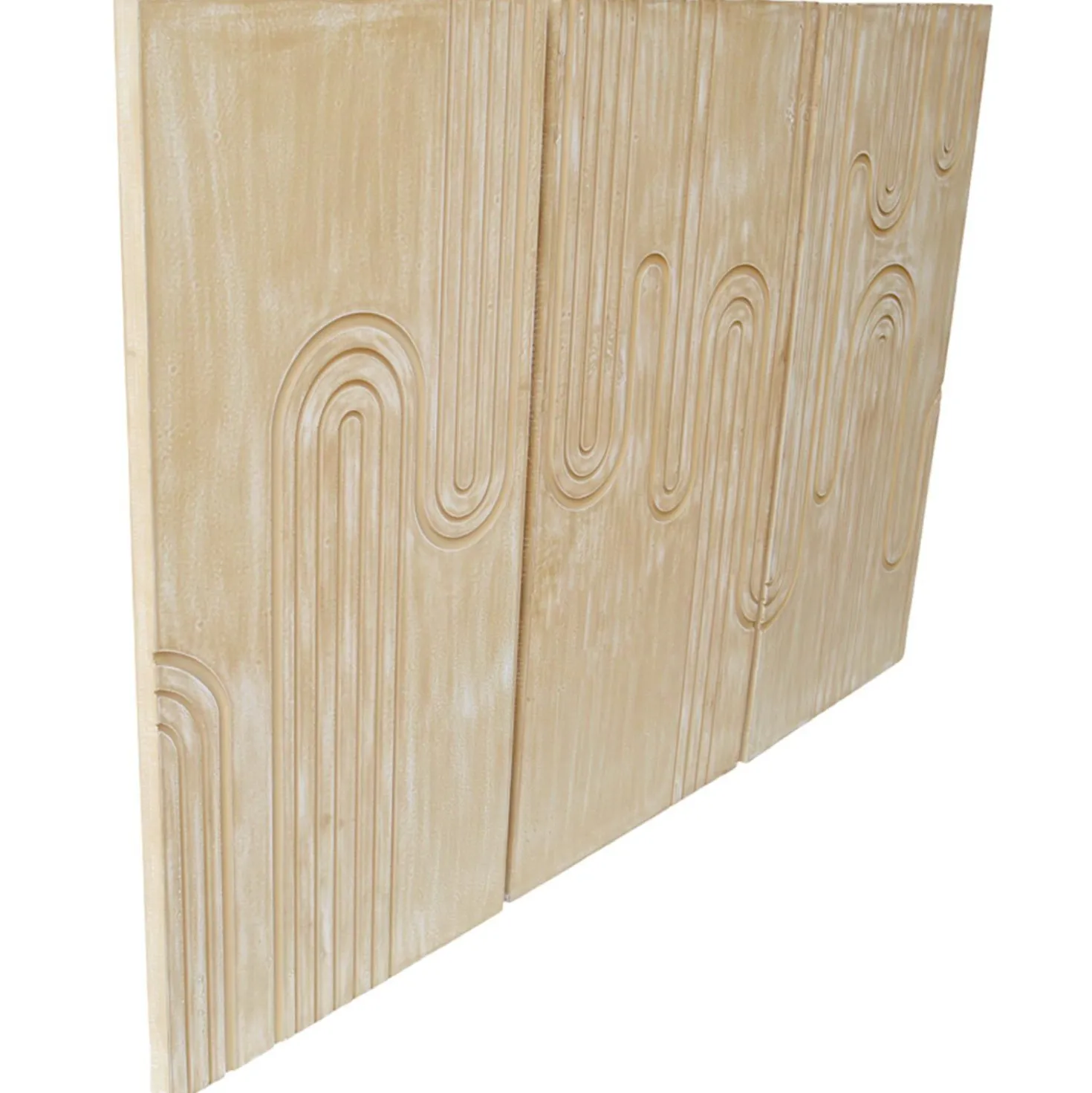 Tête de lit murale triptyque Aurore 160cm Bois sculpté Beige patiné