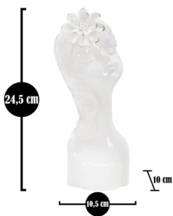 Vase buste féminin Céramique Blanc avec Fleur dorée