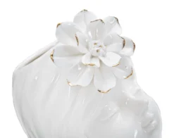 Vase buste féminin Céramique Blanc avec Fleur dorée