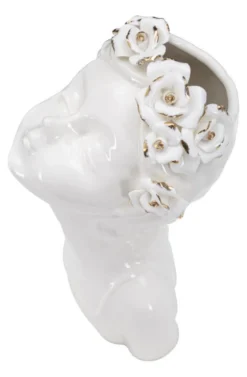 Vase buste jeune fille Porcelaine Blanc couronne de fleurs dorées