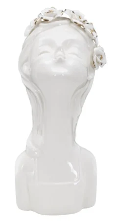 Vase buste jeune fille Porcelaine Blanc couronne de fleurs dorées
