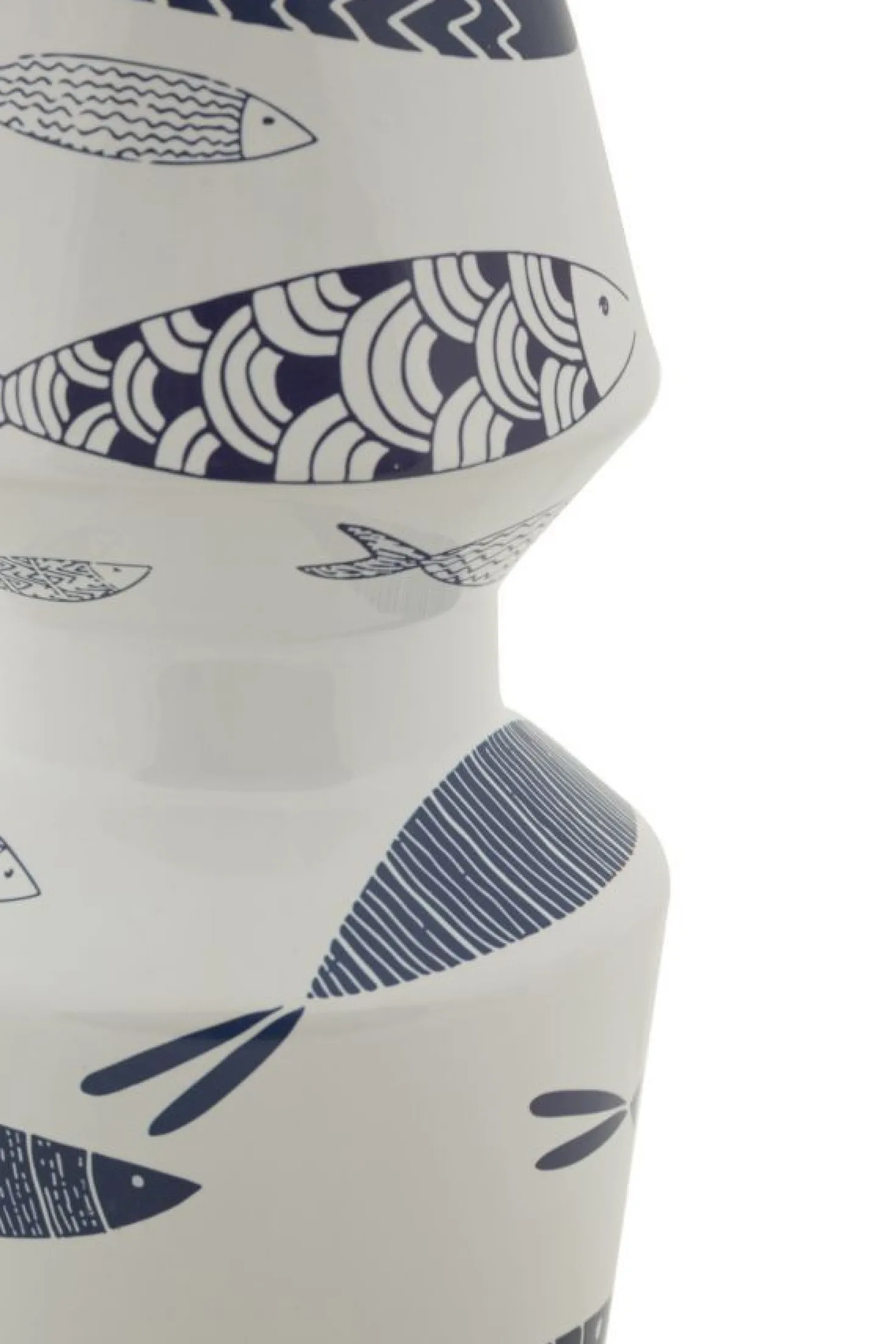 Vase céramique blanche décoré poissons motifs bleus