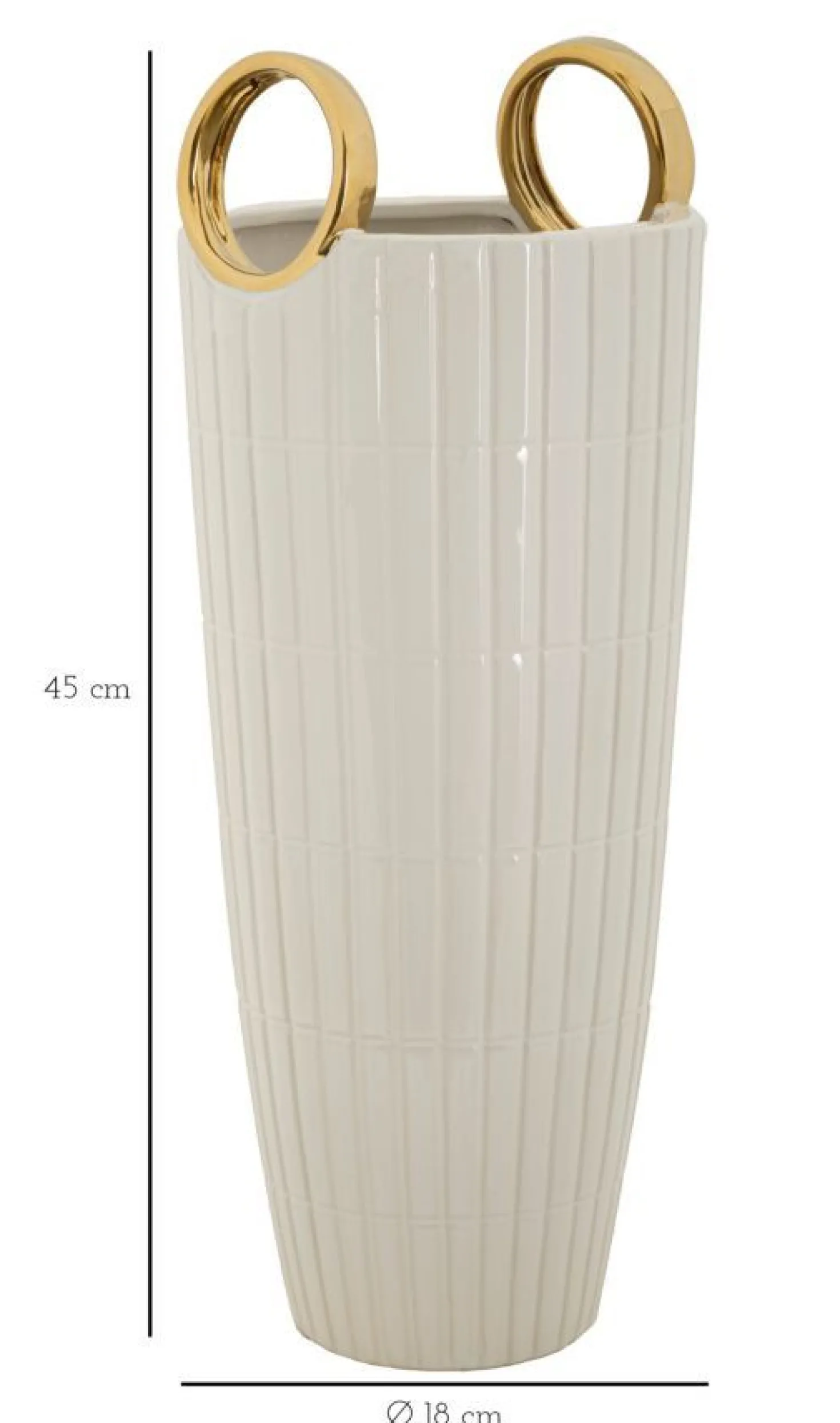 Vase en céramique blanche avec anneaux dorés
