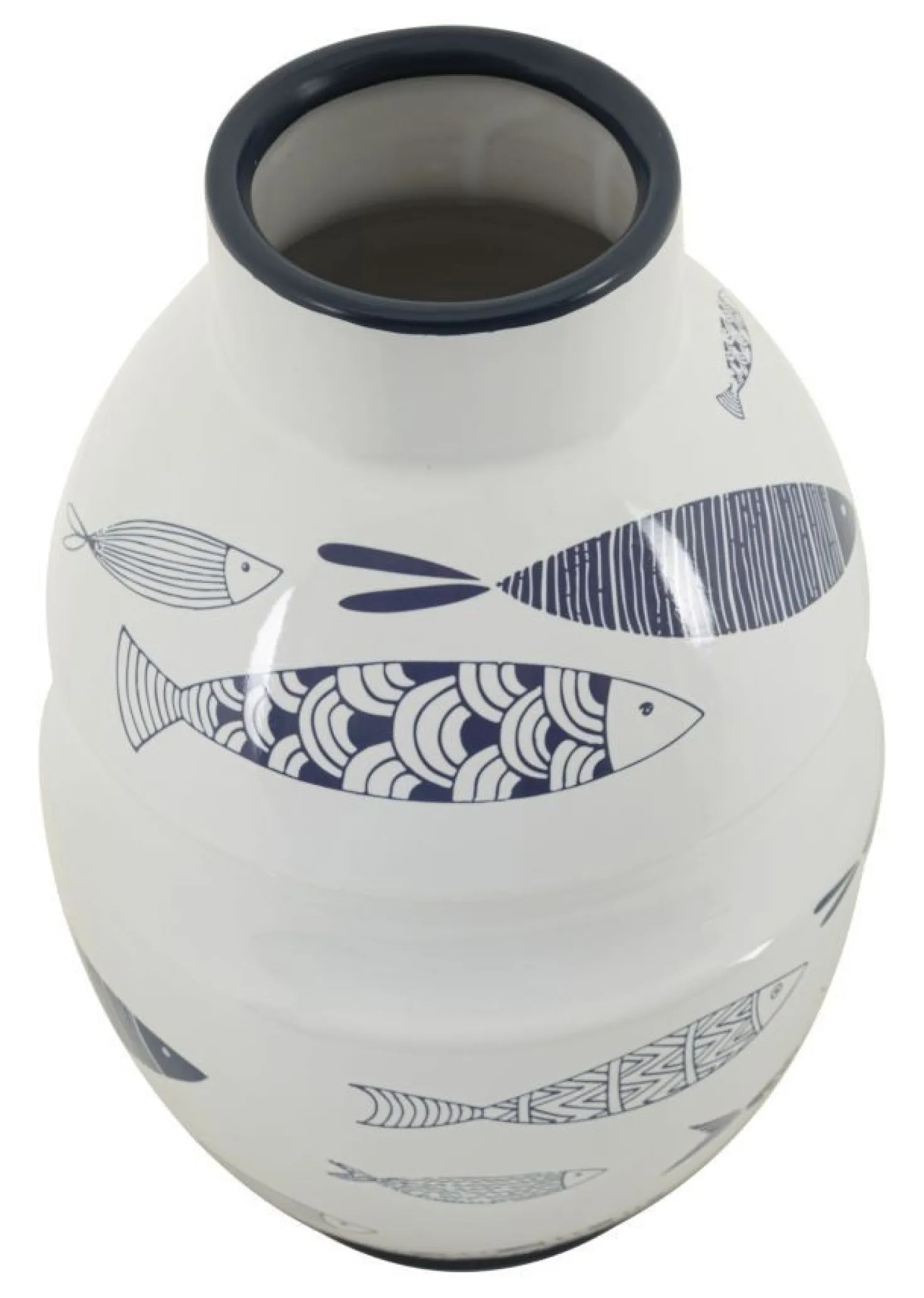 Vase en céramique blanche décorations poissons bleus
