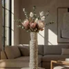 Vase en résine Nairobi décor géométrique crème et noir