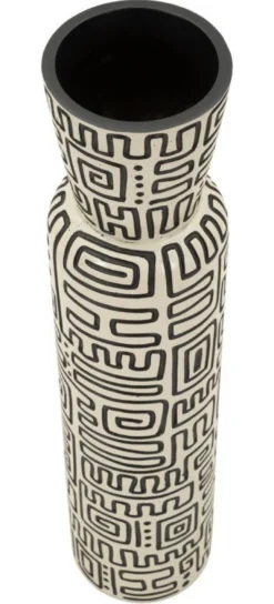 Vase en résine Nairobi décor géométrique crème et noir