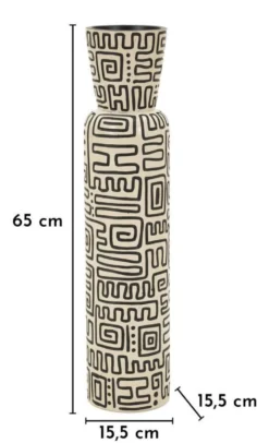 Vase en résine Nairobi décor géométrique crème et noir