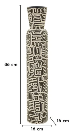 Vase en résine Nairobi motifs graphiques noirs