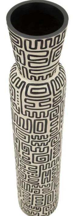 Vase en résine Nairobi motifs graphiques noirs