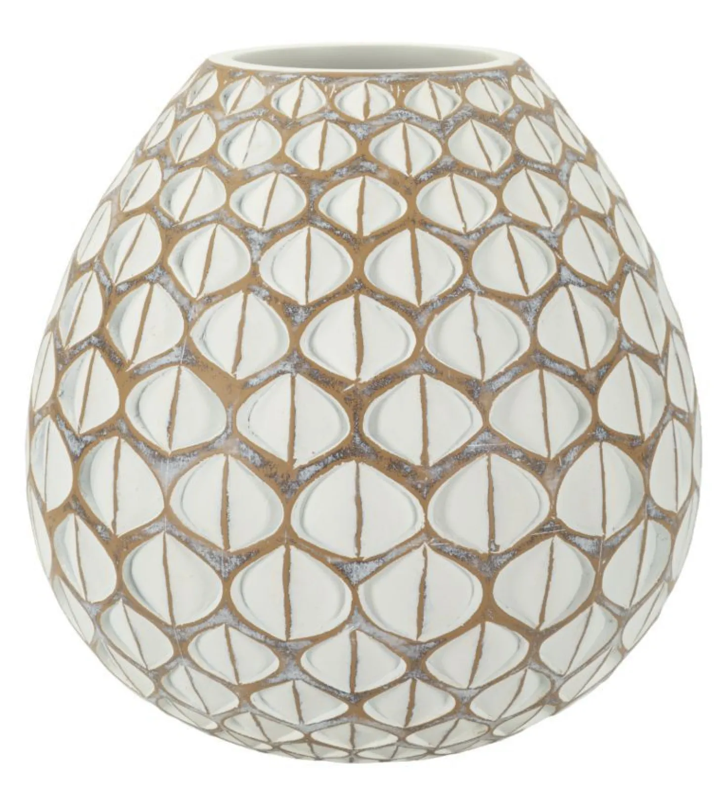 Vase en résine Tibet design géométrique blanc et marron