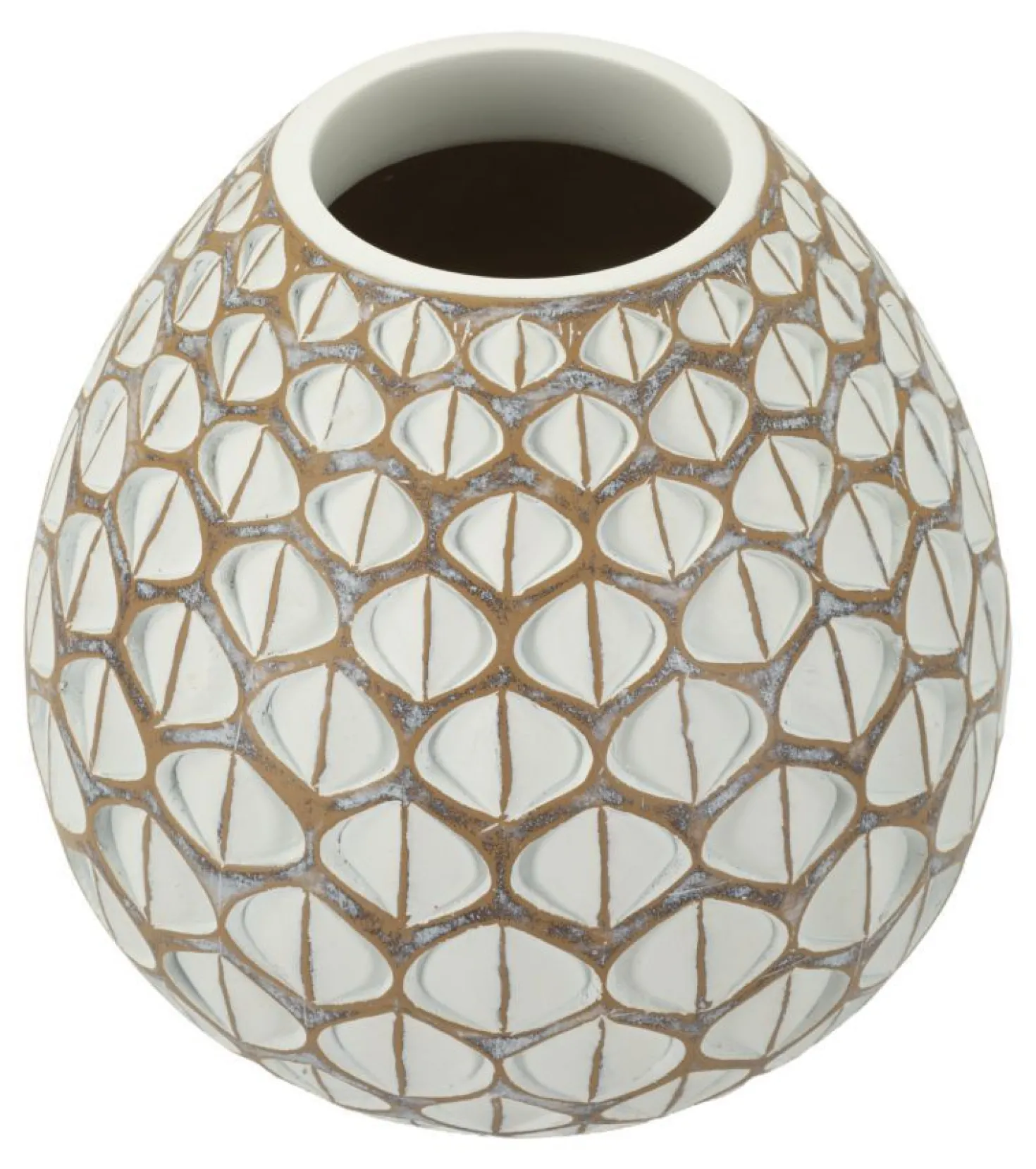 Vase en résine Tibet design géométrique blanc et marron