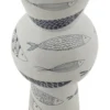 Vase haut en céramique blanche décor poissons bleu