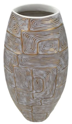 Vase polyrésine motifs géométriques blanc et or