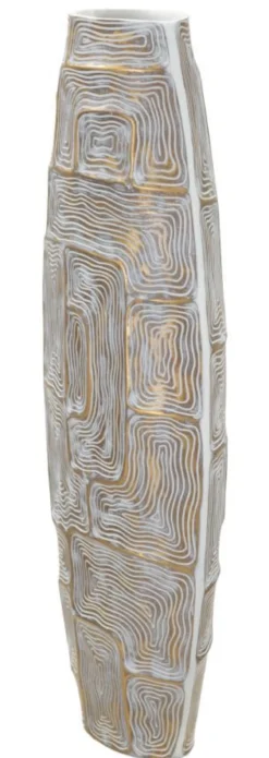 Vase polyrésine motifs géométriques blanc et or