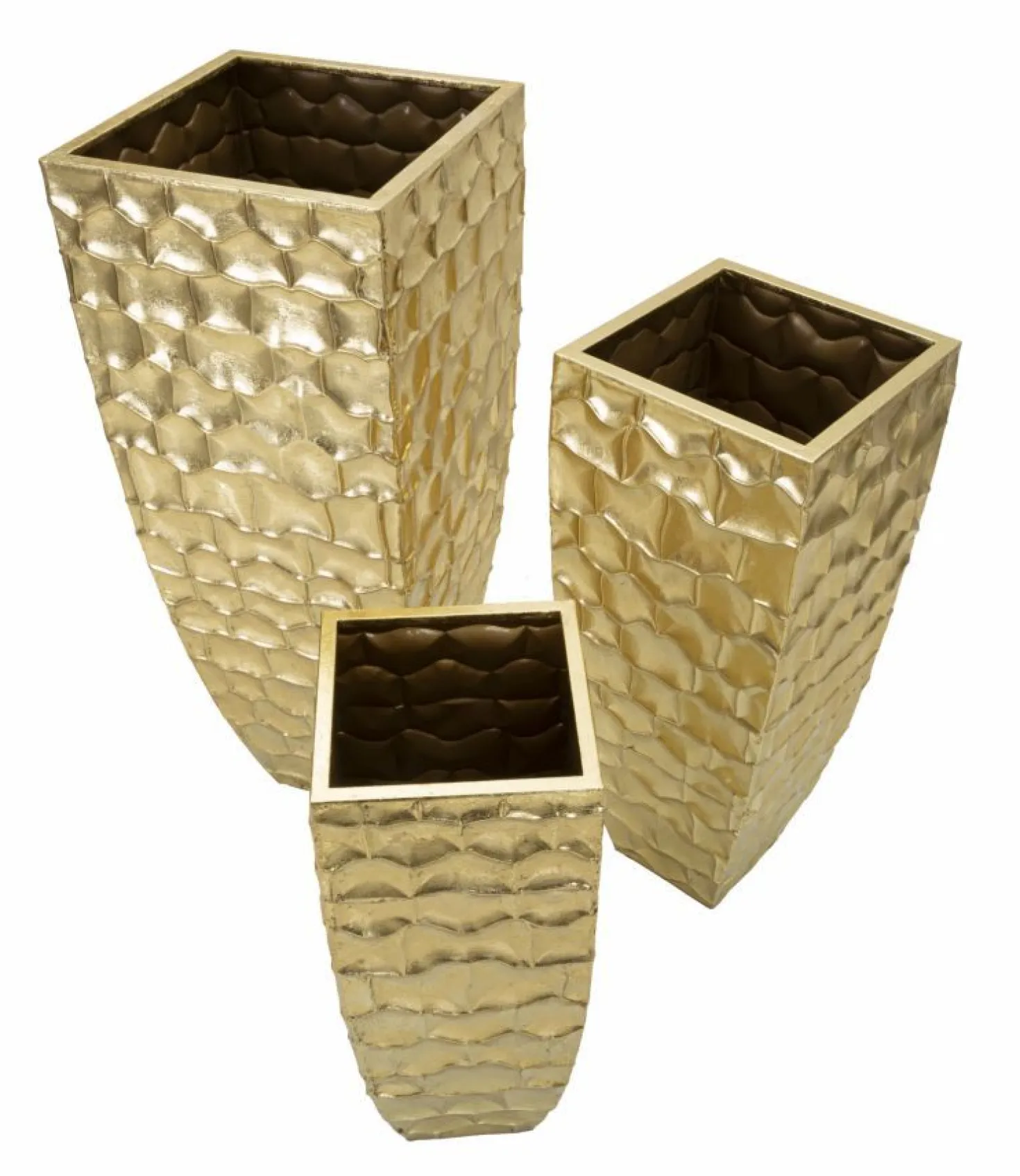 Vases carrés en métal doré ensemble de 3 pièces décorations en relief