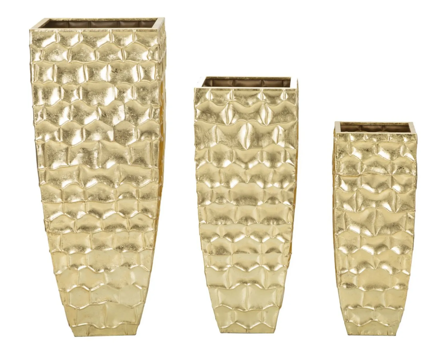 Vases carrés en métal doré ensemble de 3 pièces décorations en relief