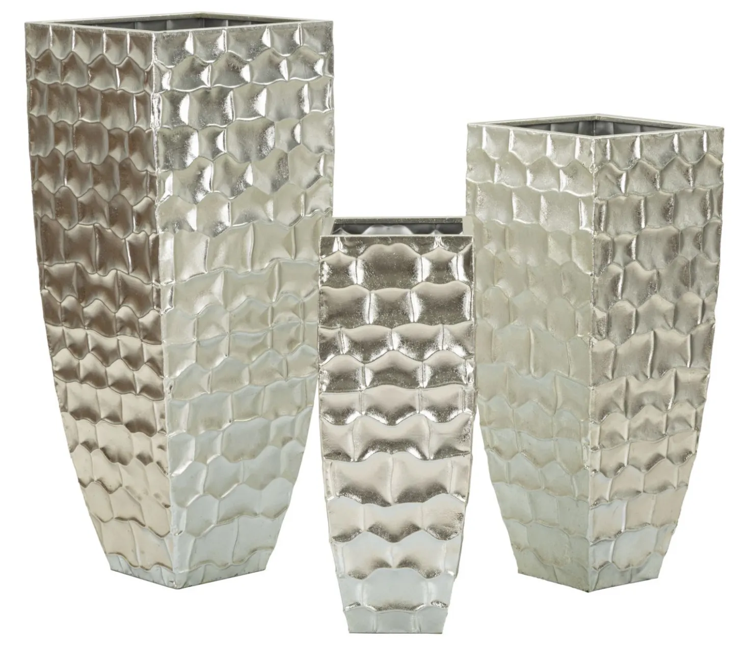Vases ronds en métal argenté avec motifs en relief Set de 3
