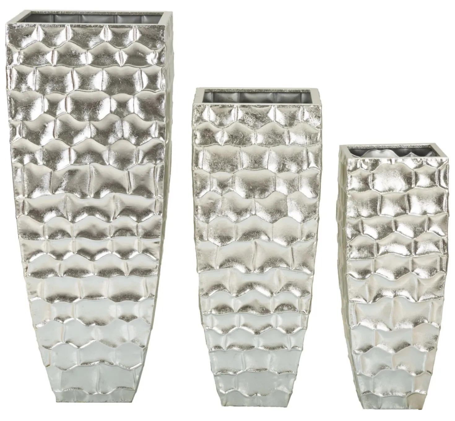 Vases ronds en métal argenté avec motifs en relief Set de 3