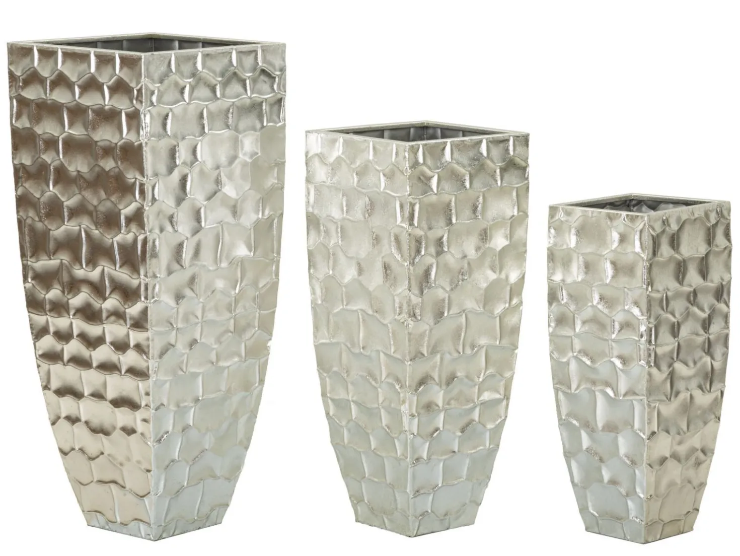 Vases ronds en métal argenté avec motifs en relief Set de 3