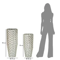 Vases ronds en métal argenté Silvy décorations irrégulières (set de 2)