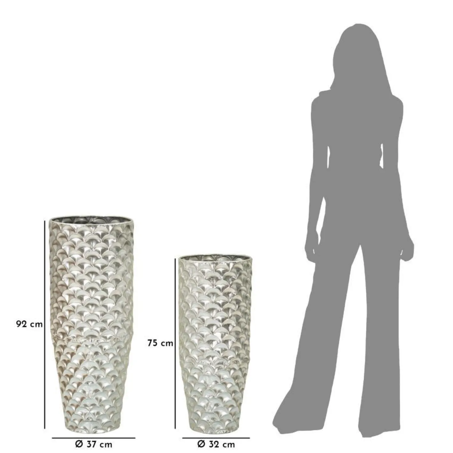 Vases ronds en métal argenté Silvy décorations irrégulières (set de 2)
