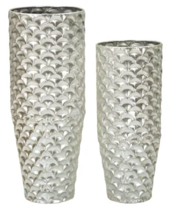 Vases ronds en métal argenté Silvy décorations irrégulières (set de 2)