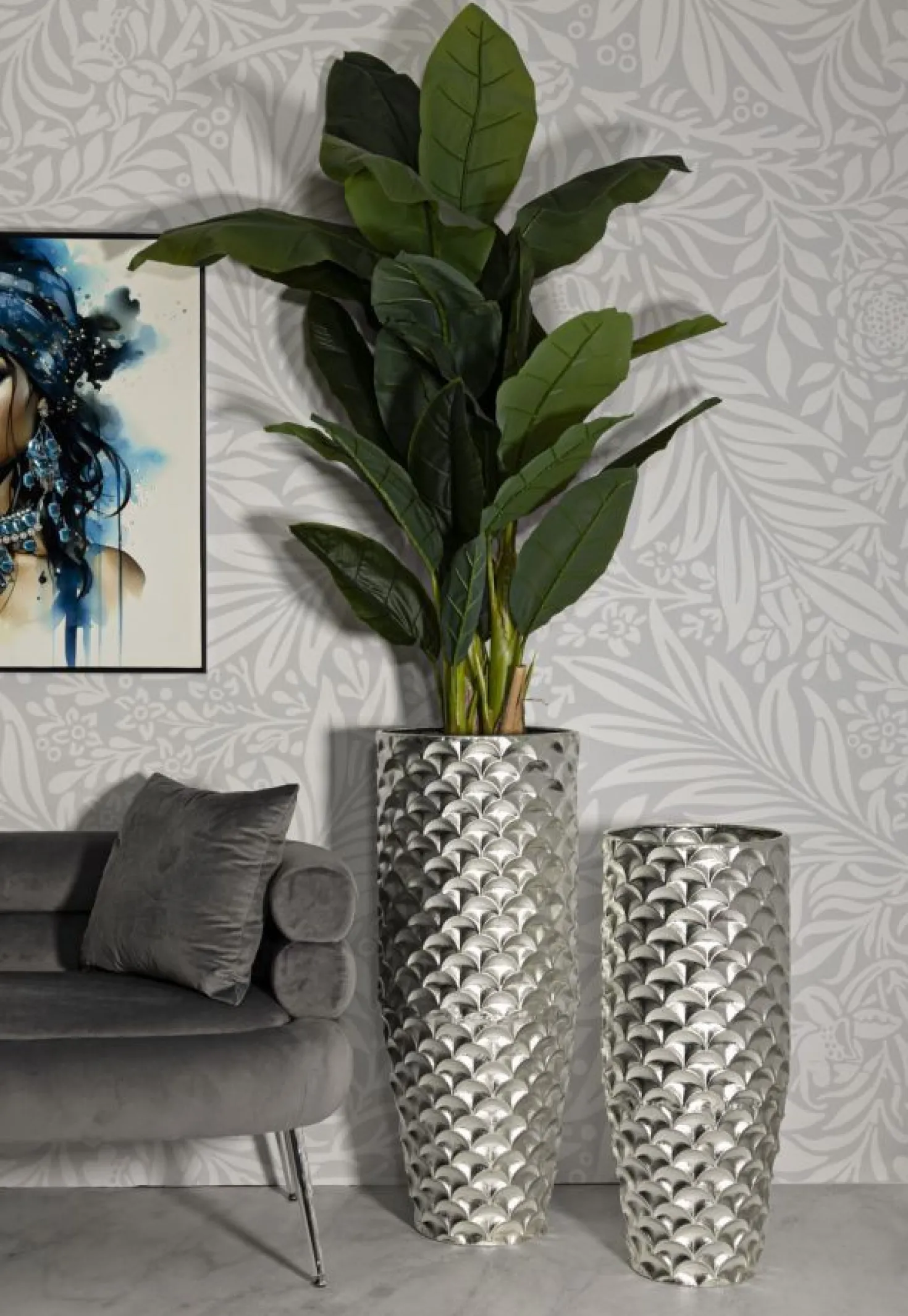 Vases ronds en métal argenté Silvy décorations irrégulières (set de 2)