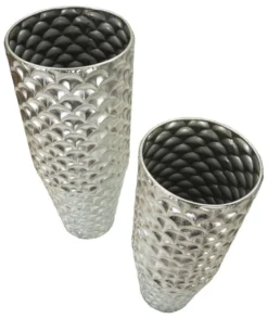 Vases ronds en métal argenté Silvy décorations irrégulières (set de 2)
