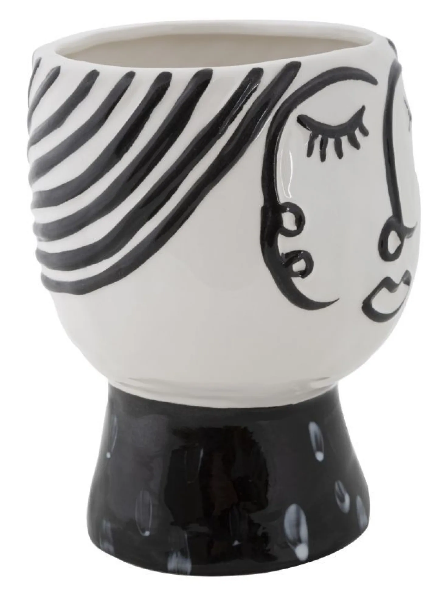 Vase visage Porcelaine Blanche base Noir