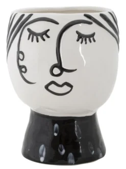 Vase visage Porcelaine Blanche base Noir