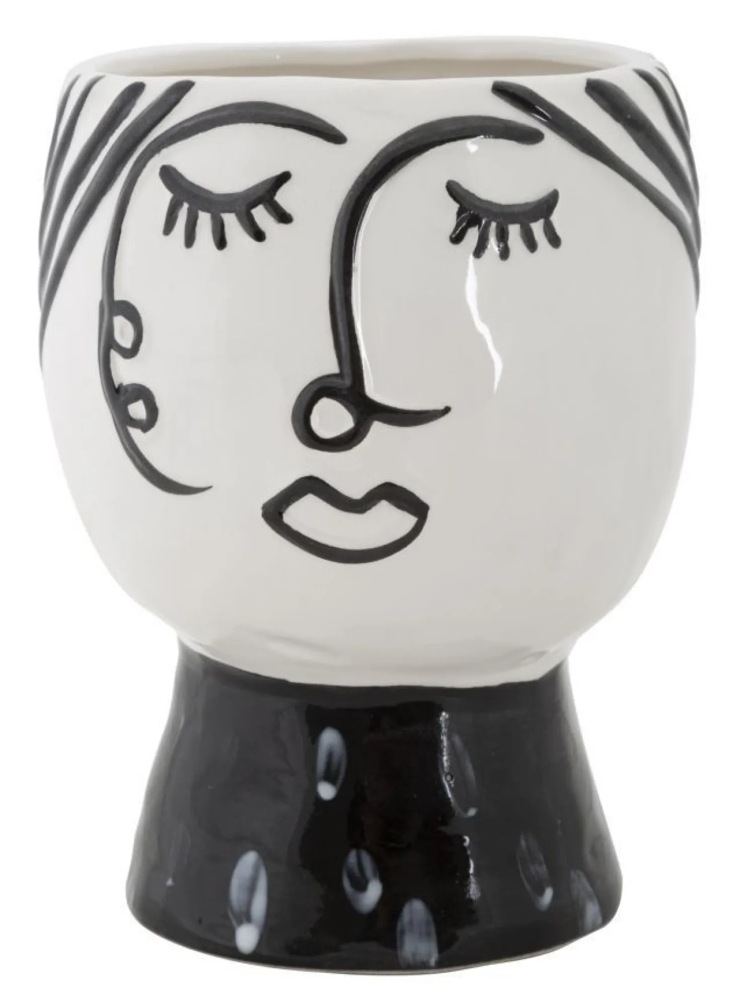 Vase visage Porcelaine Blanche base Noir