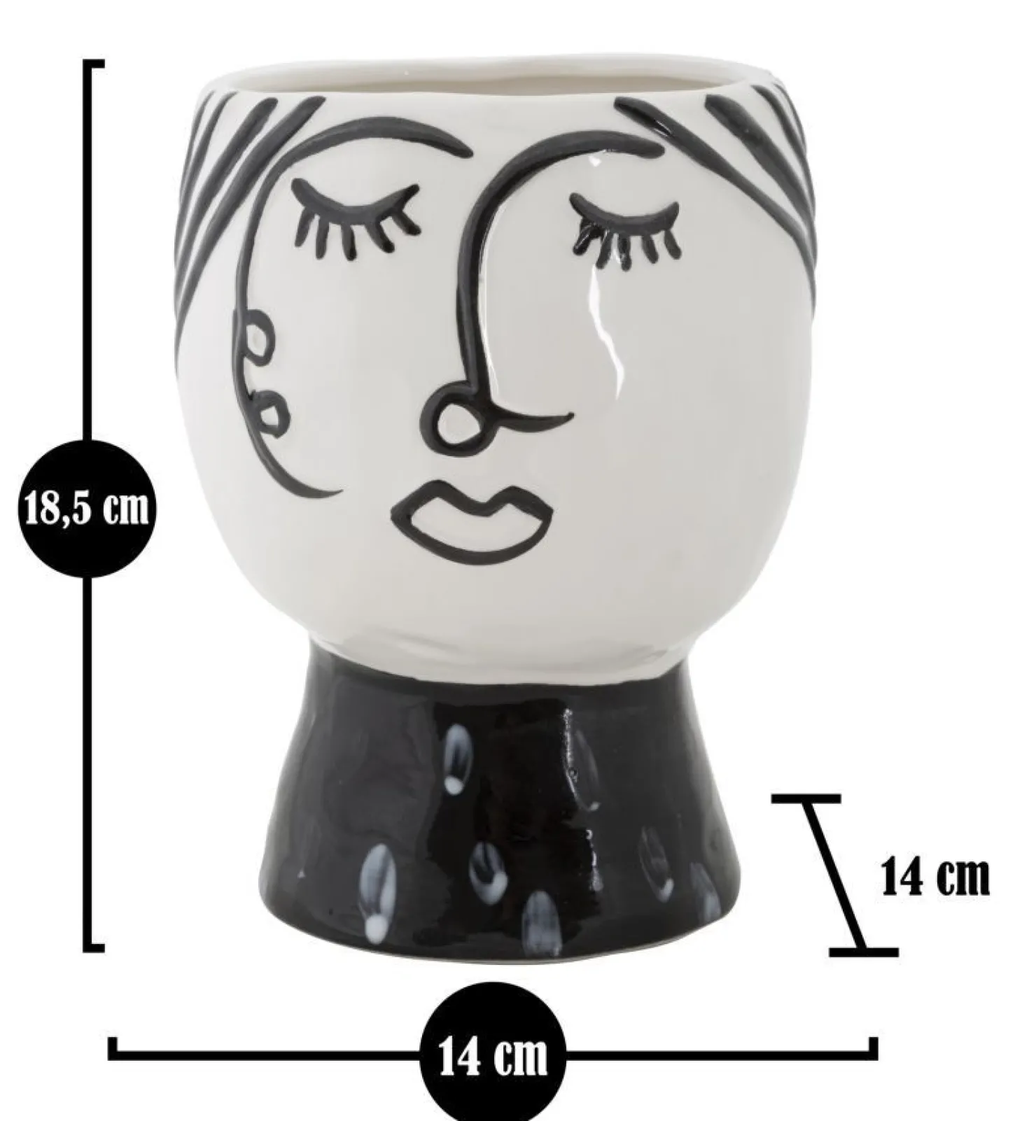 Vase visage Porcelaine Blanche base Noir