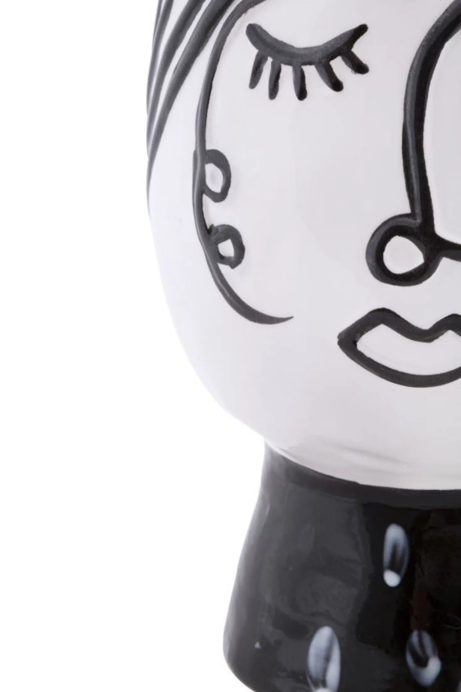 Vase visage Porcelaine Blanche base Noir
