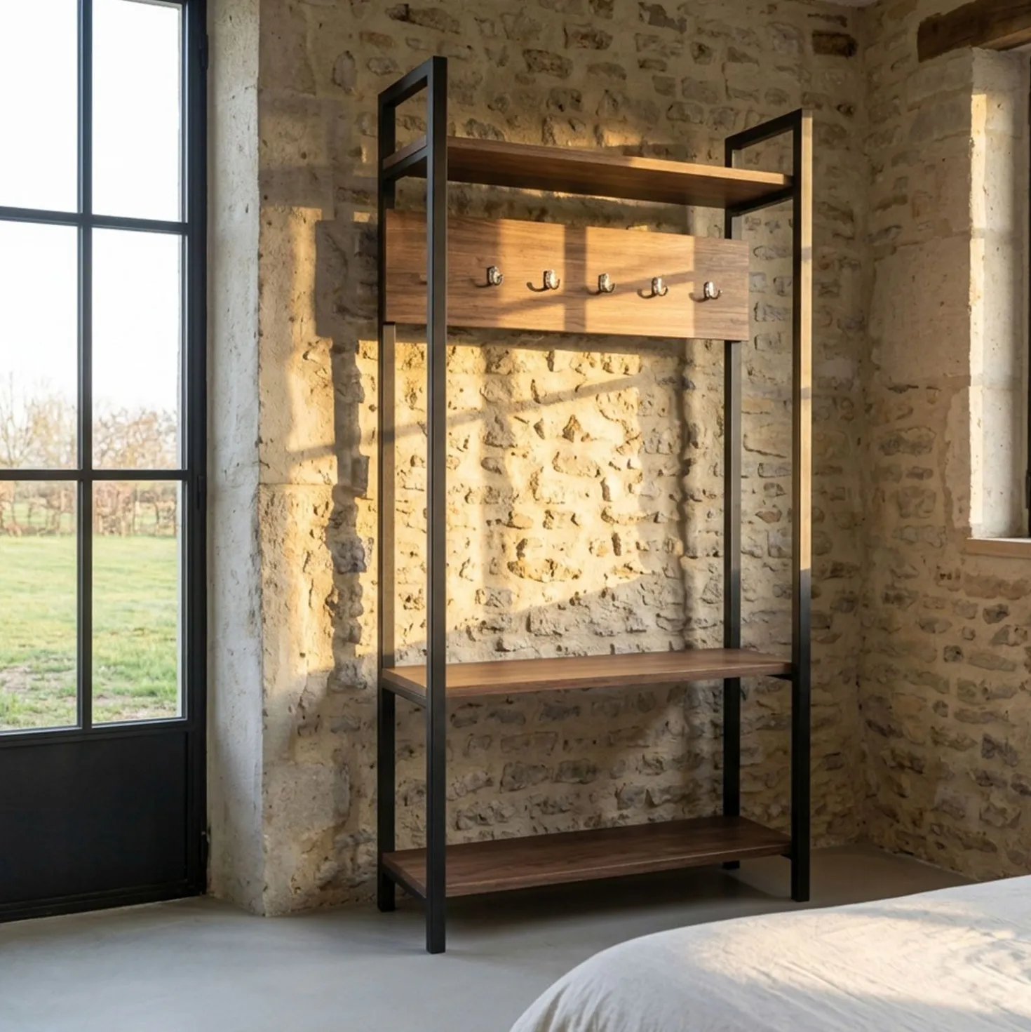 Vestiaire avec étagères et patères Marcadet Chêne