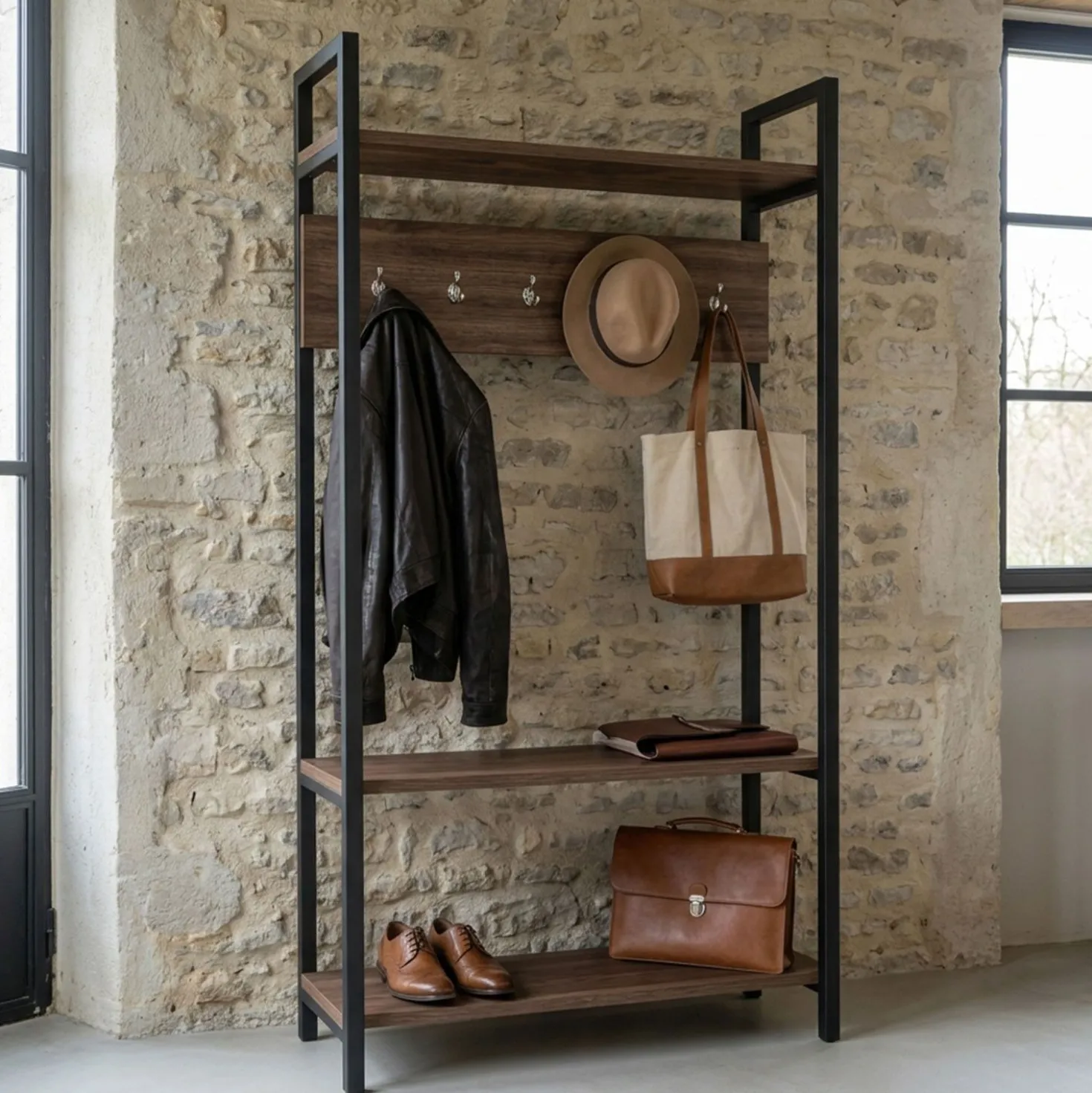 Vestiaire avec étagères et patères Marcadet Chêne