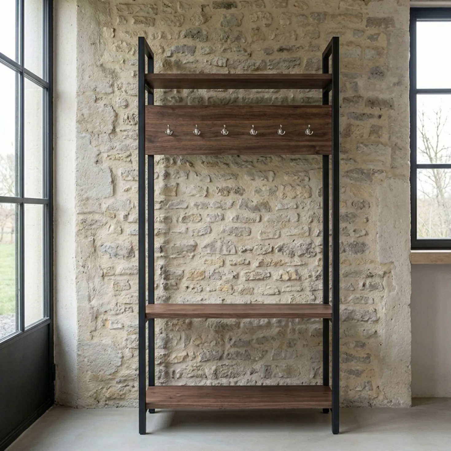 Vestiaire avec étagères et patères Marcadet Chêne