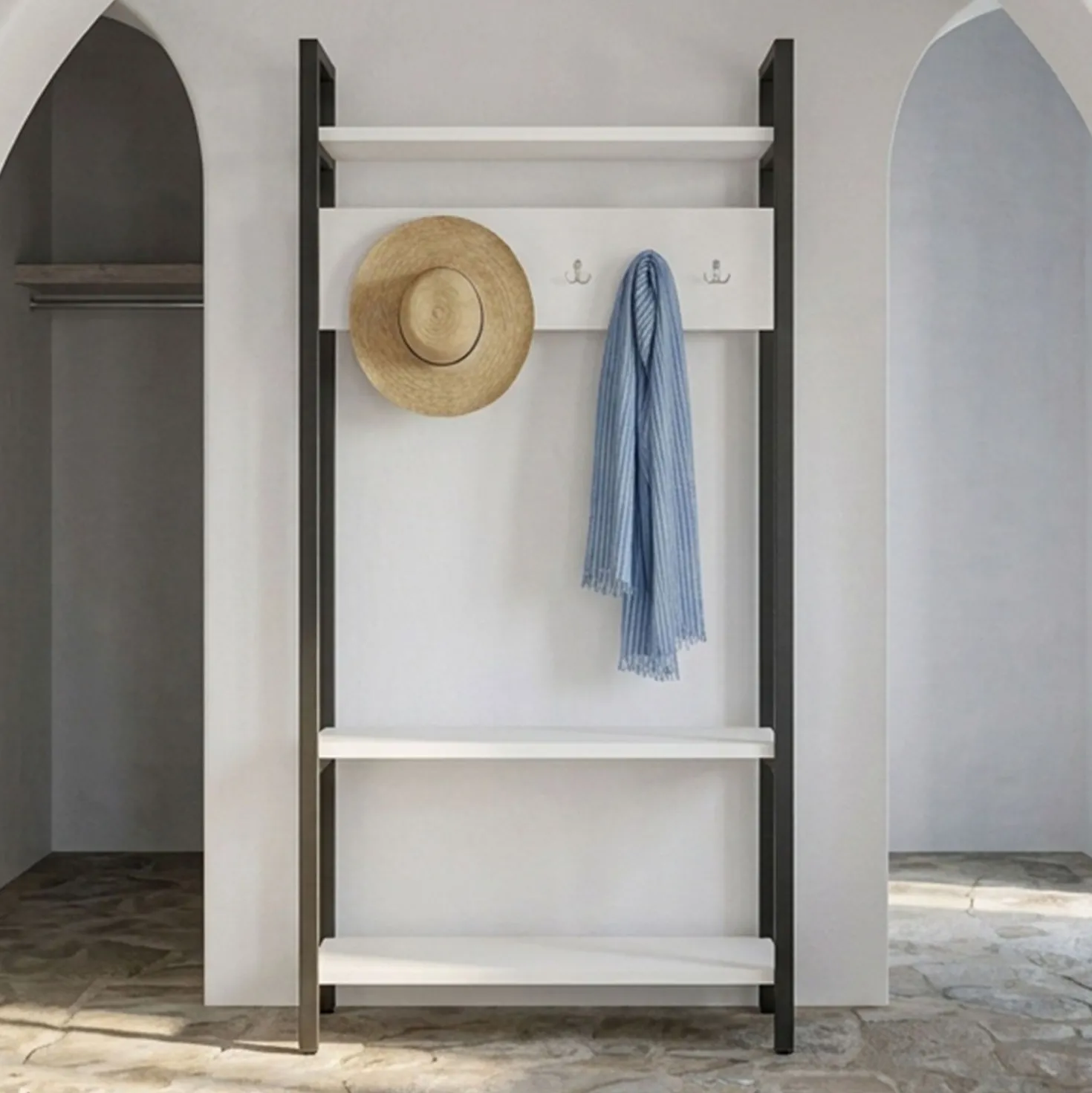 Vestiaire avec étagères et patères Marcadet Blanc