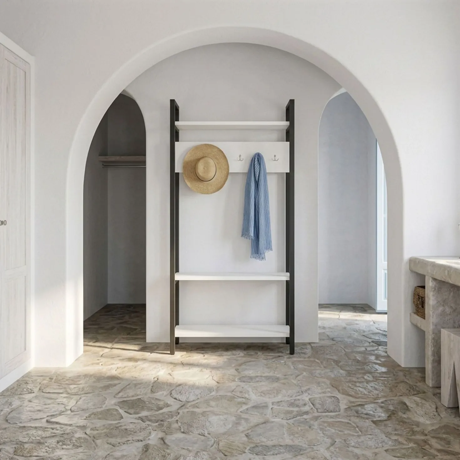 Vestiaire avec étagères et patères Marcadet Blanc