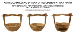Vide-sac en teck recyclé avec poignée artisanale