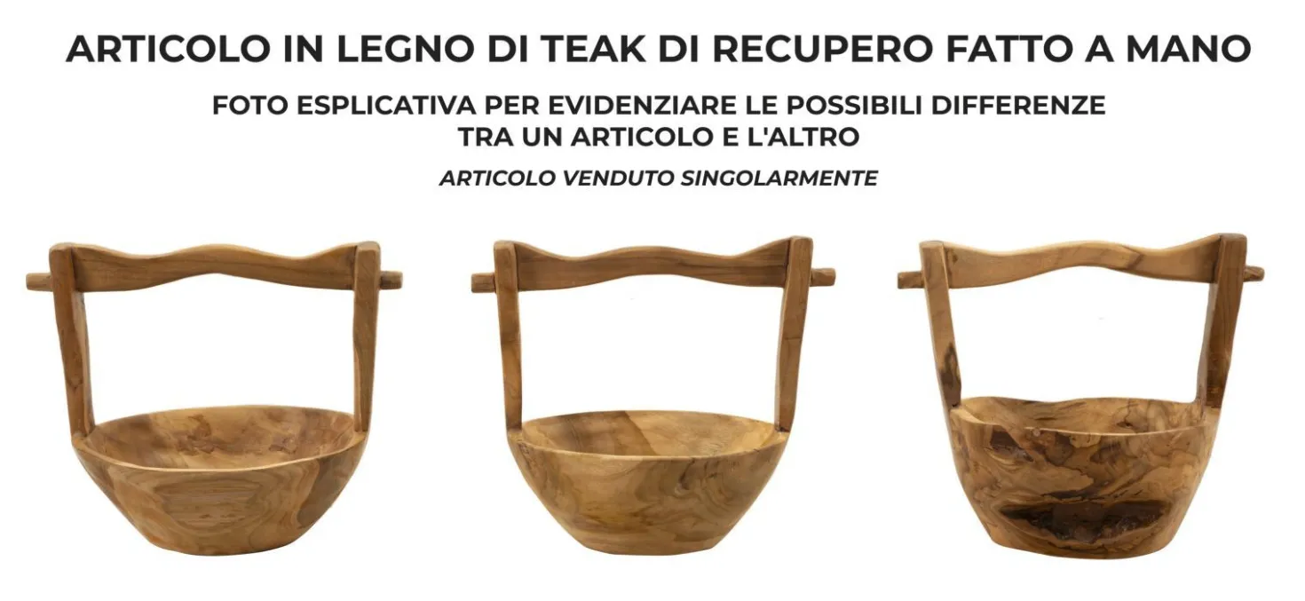 Vide-sac en teck recyclé avec poignée artisanale